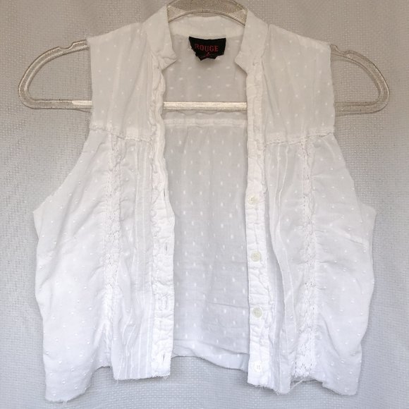 Y2K Boho White Cropped Blouse/Vest Size S Upcycled - Picture 1 of 6